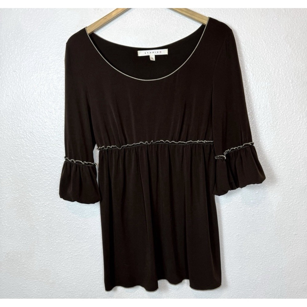 Y2K Brown Top Womens Large Hippie Boho Earth‎ Girl Flare Sleeve Fairy Studio M